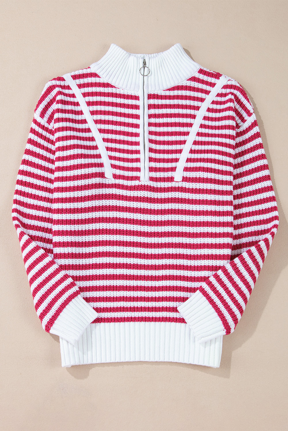 Stripe Zip Up Collar Sweater