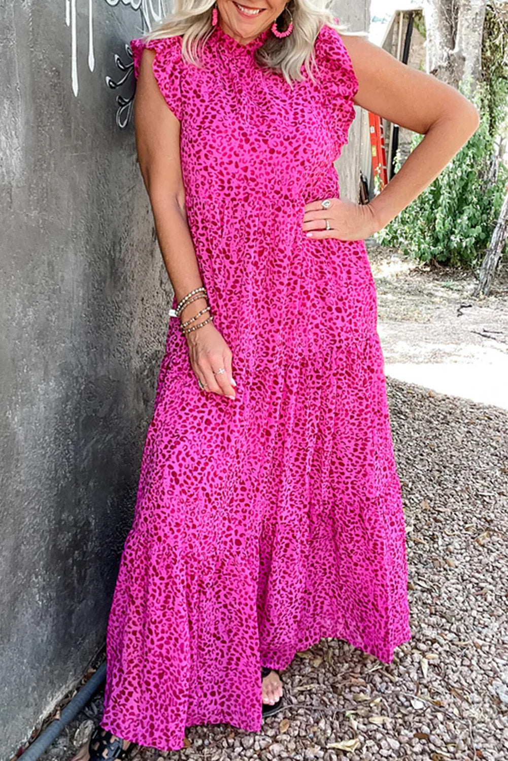 Leopard Ruffled Sleeveless Maxi Dress