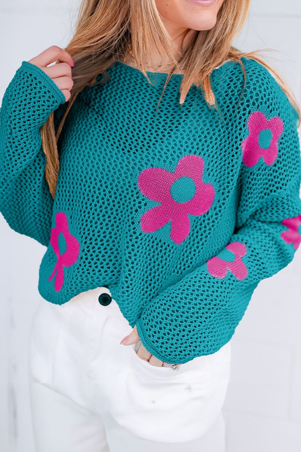 Flower Long Sleeve Crochet Top