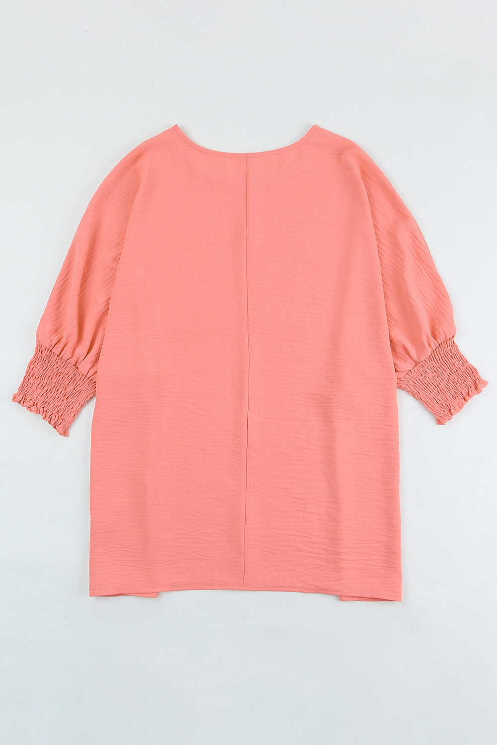 Solid Casual Smocked Cuffs Batwing Sleeve Blouse