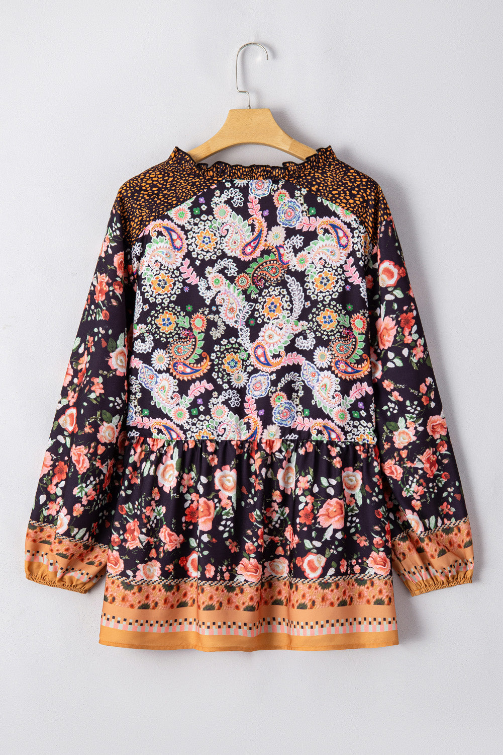 Plus Size Paisley Bubble Sleeve Blouse