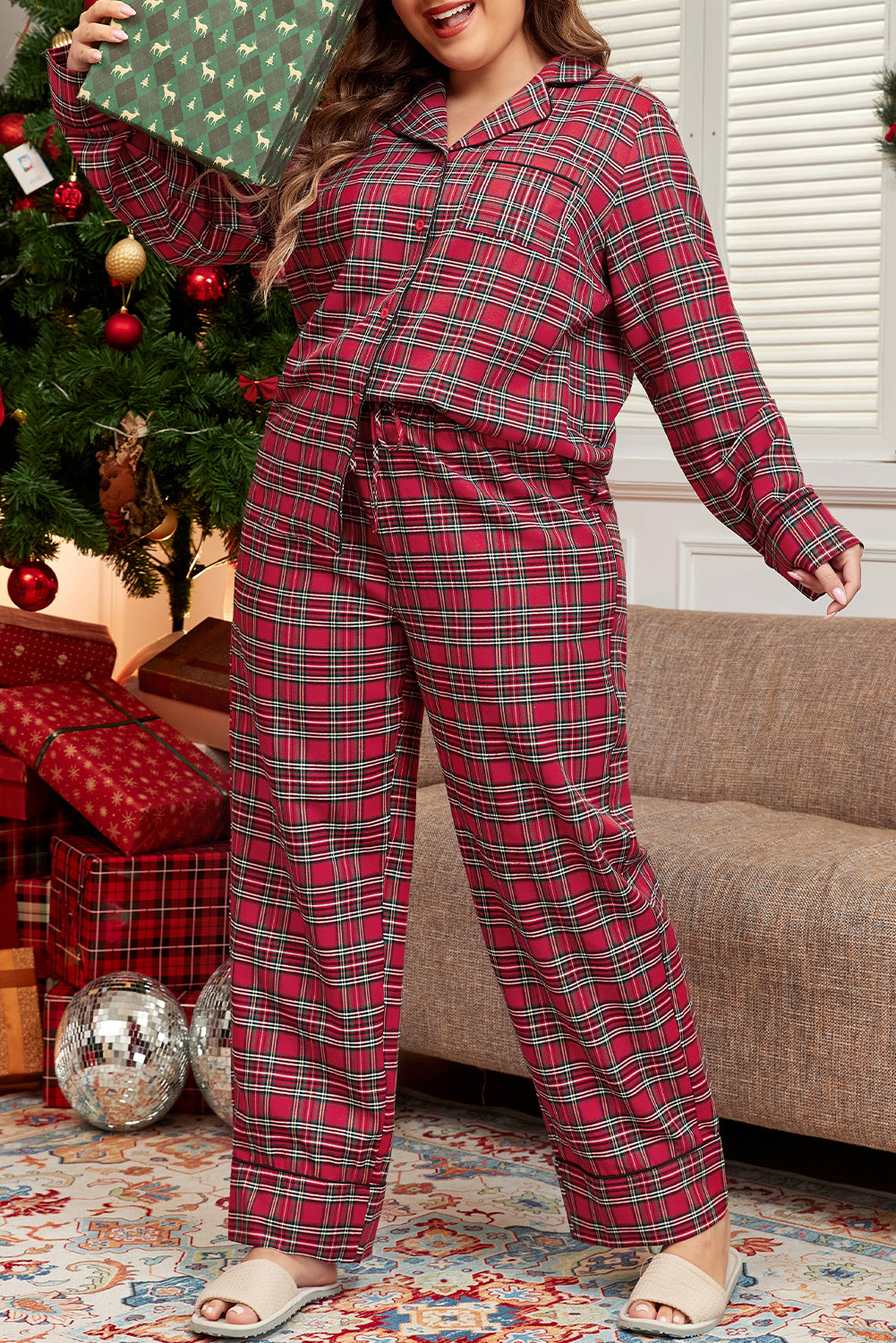 Plus Size Red Plaid Pajama Set