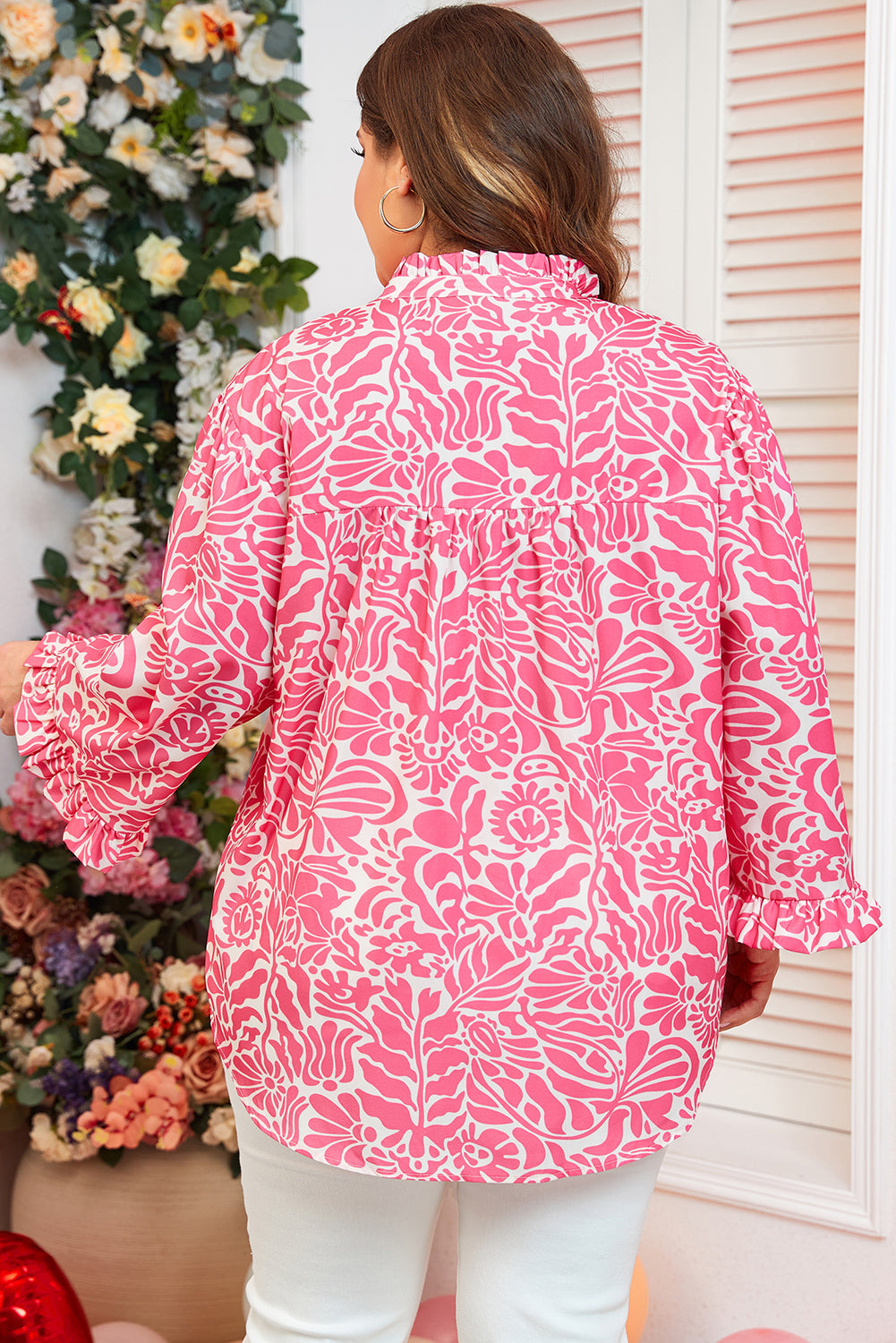 Pink Plus Size Floral Blouse