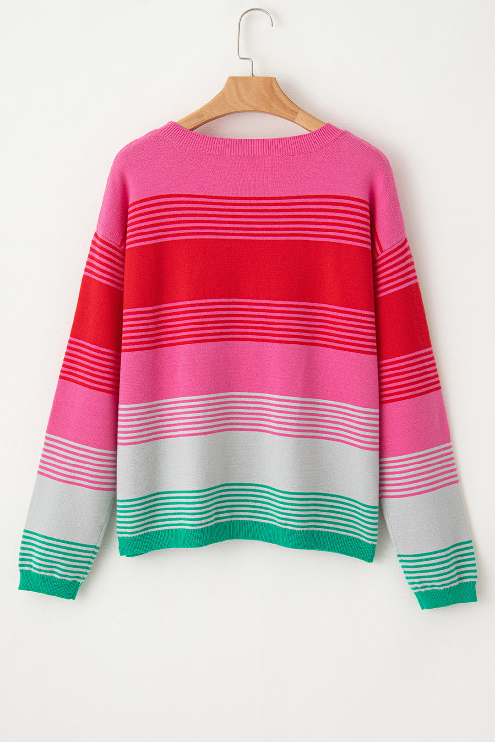 Striped Pocket Drop Shoulder Knit Sweater