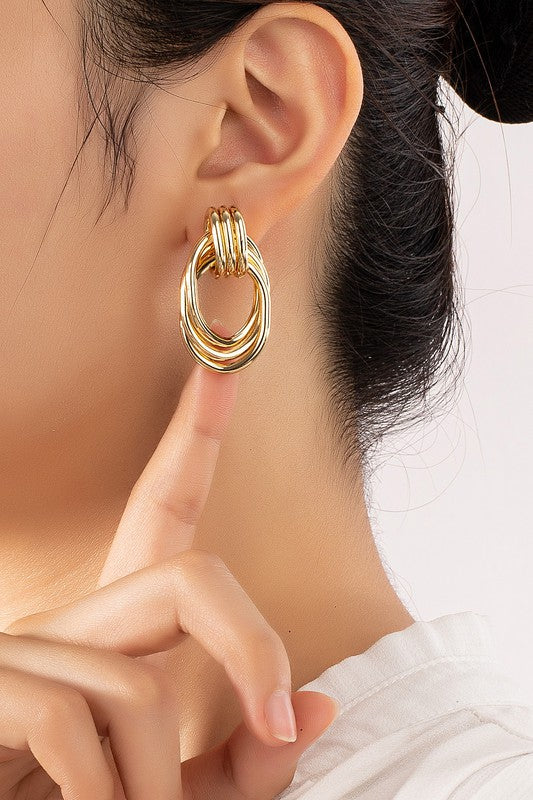 Trio metal knot and hoop earrings