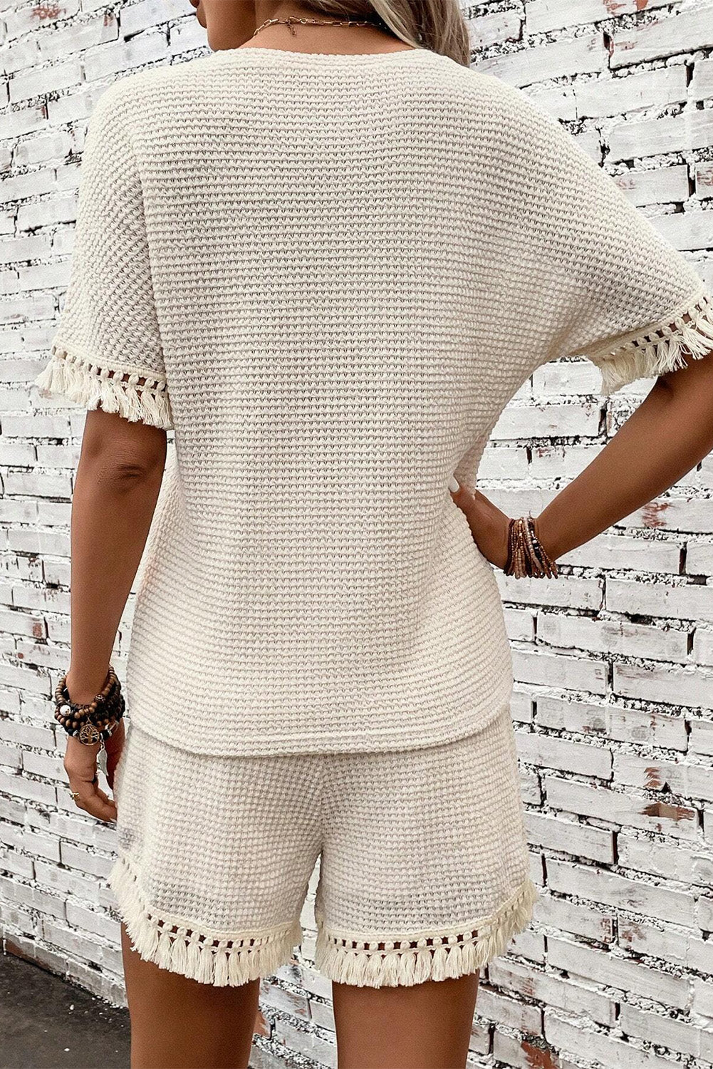 Fringe Trim Waffle Knit Set