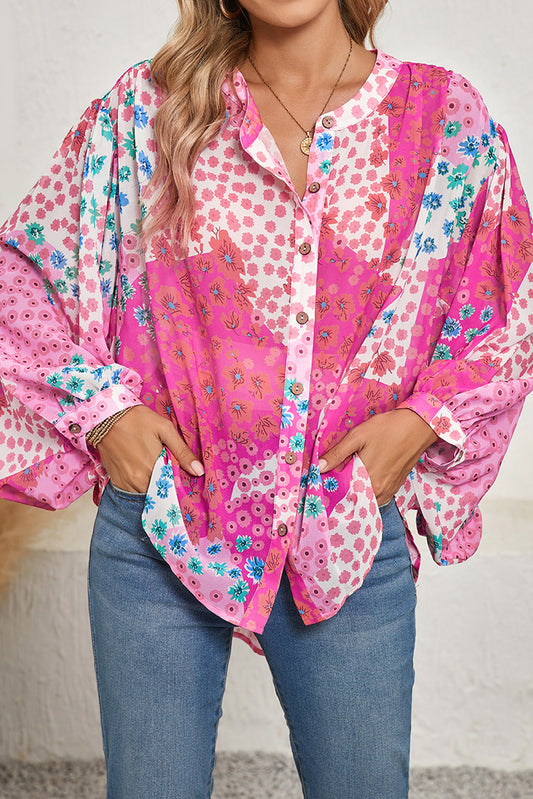 Floral Print Dolman Sleeve Blouse