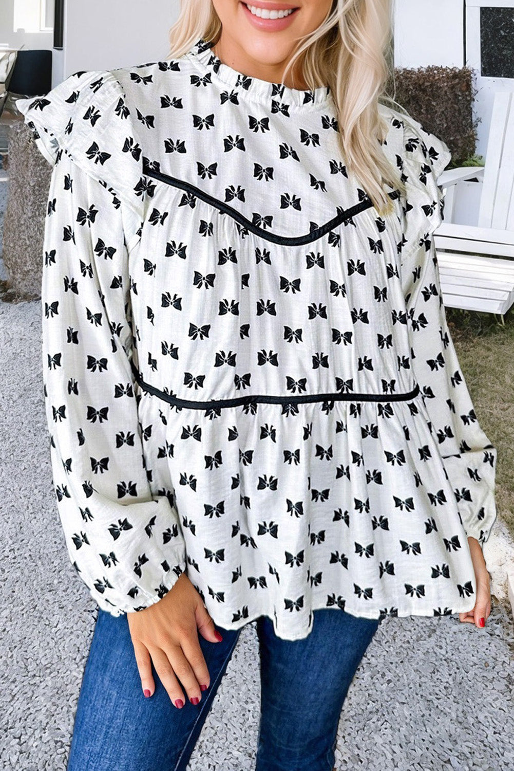 Bow Frill Flowy Blouse