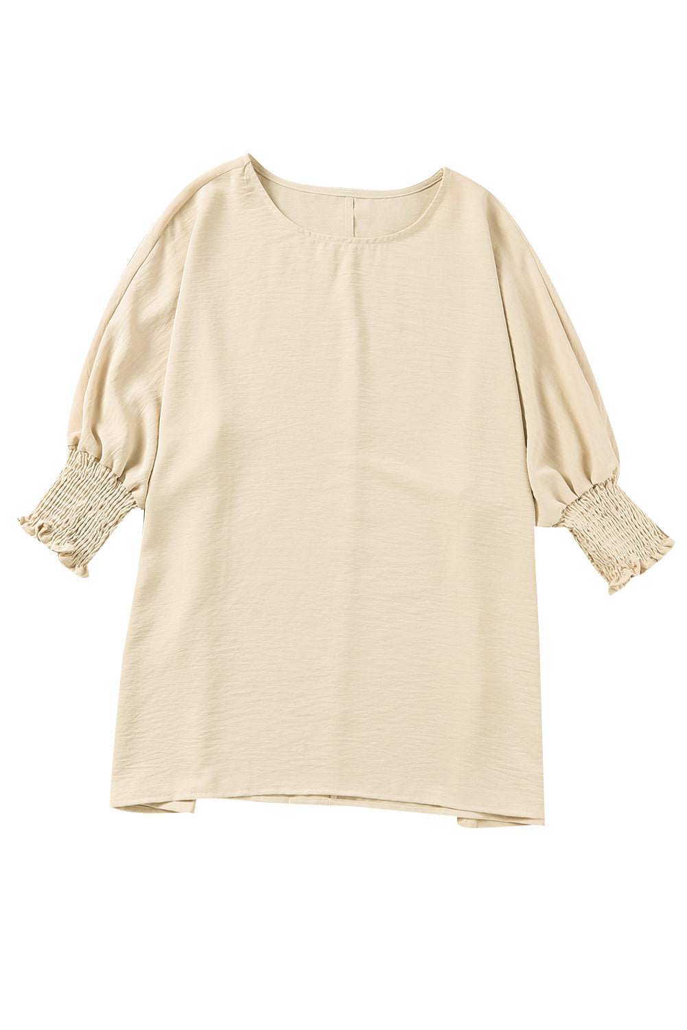 Solid Casual Smocked Cuffs Batwing Sleeve Blouse