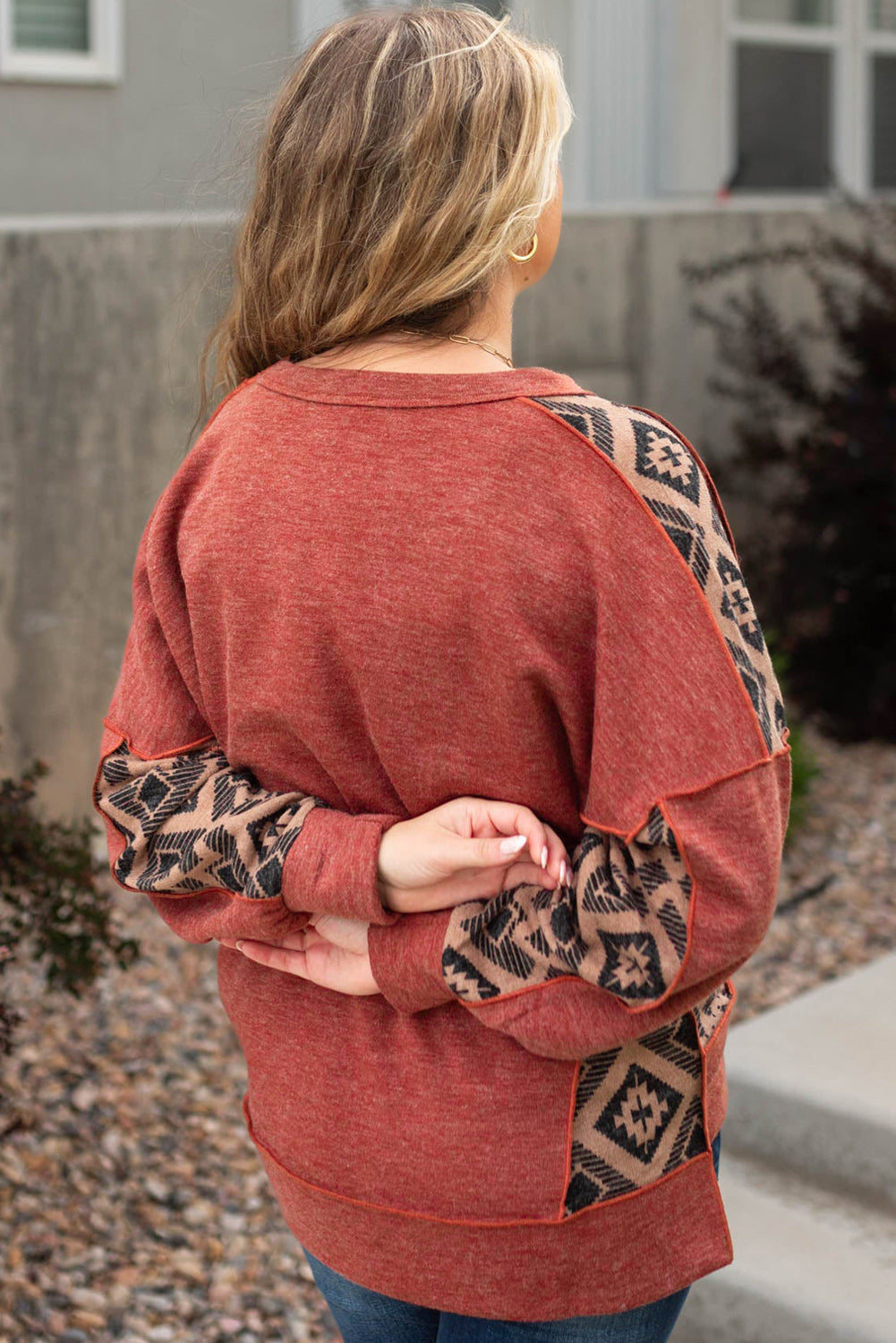 Plus Size Burl Patchwork Sweatshirt