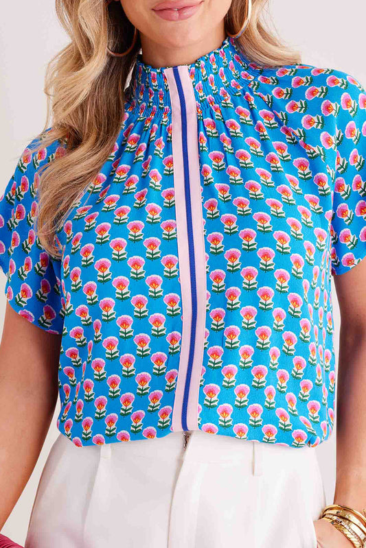 Sky Blue Short Sleeve Blouse