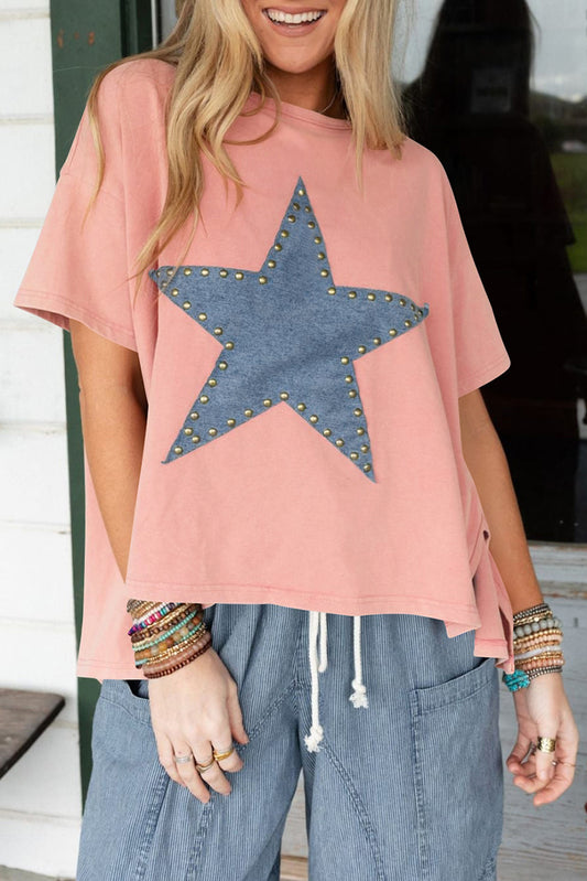 Pink Studded Star Patch Tee