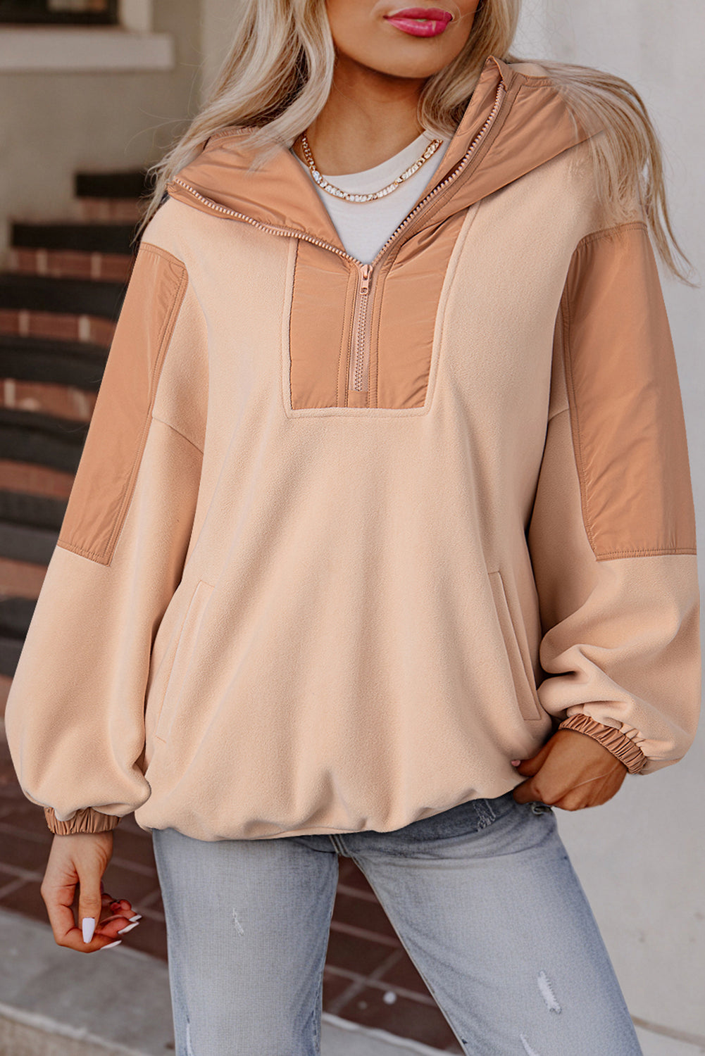 Half Zip Oversized Sherpa Hoodie