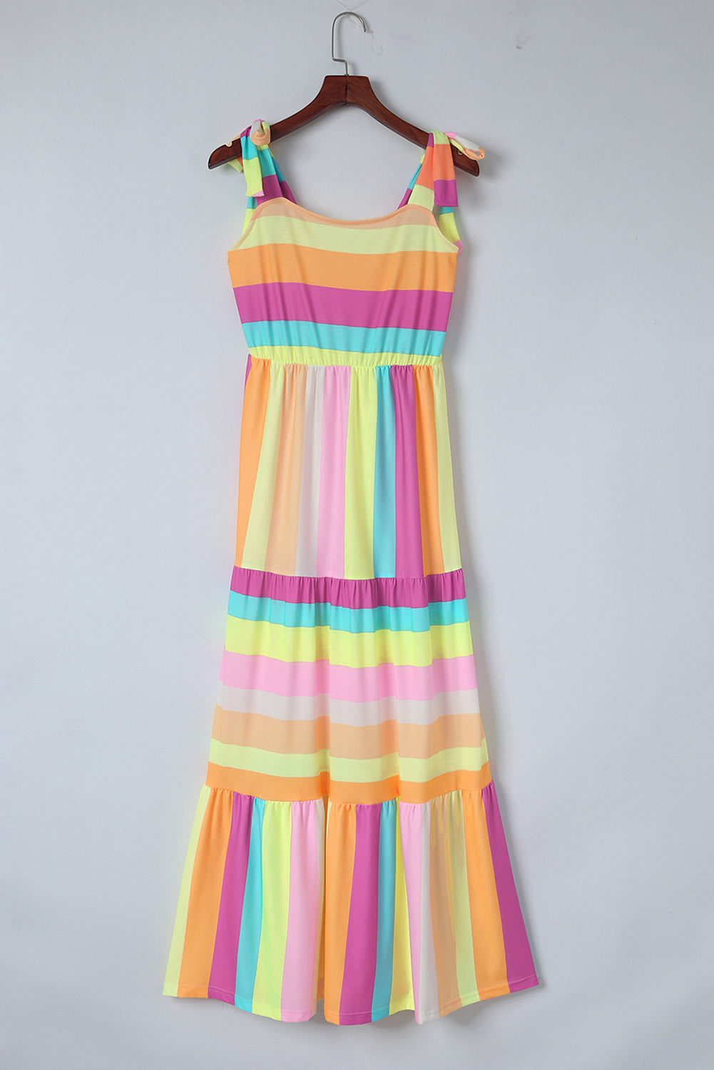 Multicolor Striped Bow Knot Straps Maxi Dress