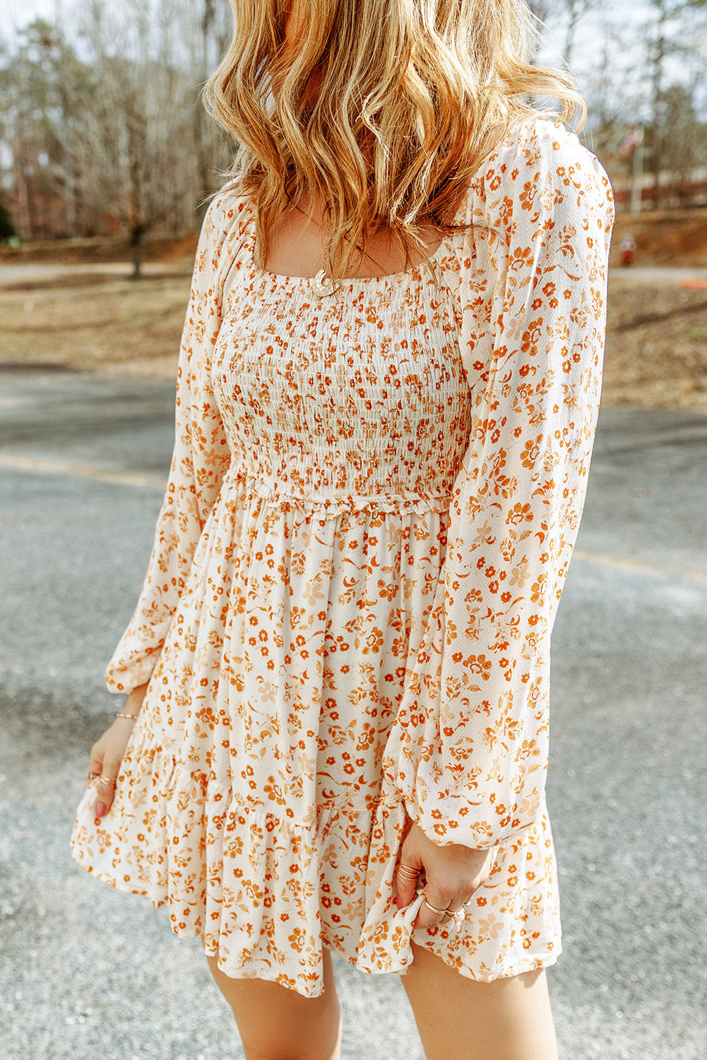 Boho Floral Smocked Puff Sleeve Short Dress