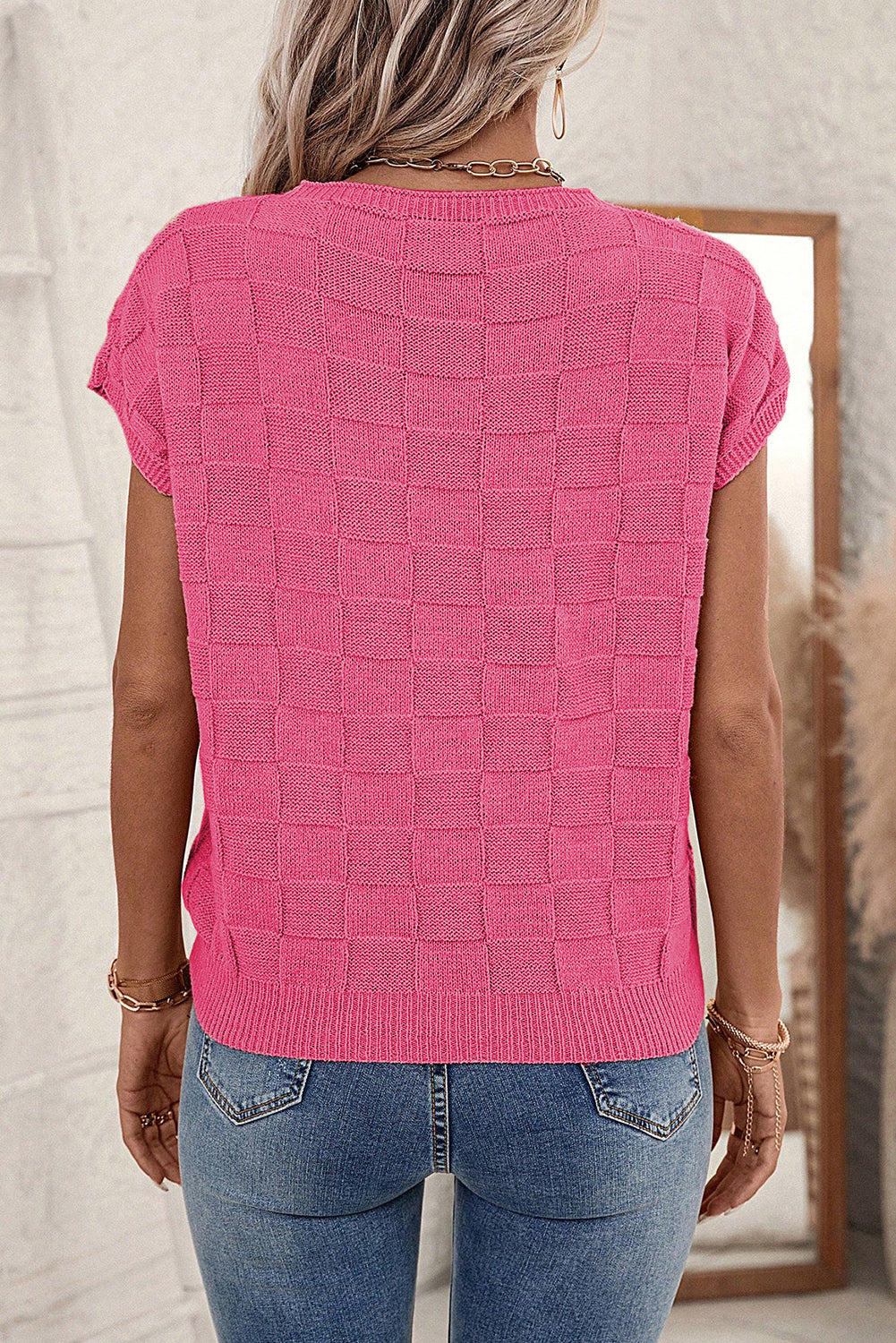 Lattice Textured Knit Blouse