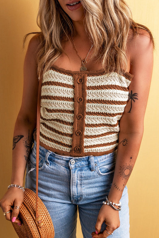 Decorative Button Striped Knit Tank