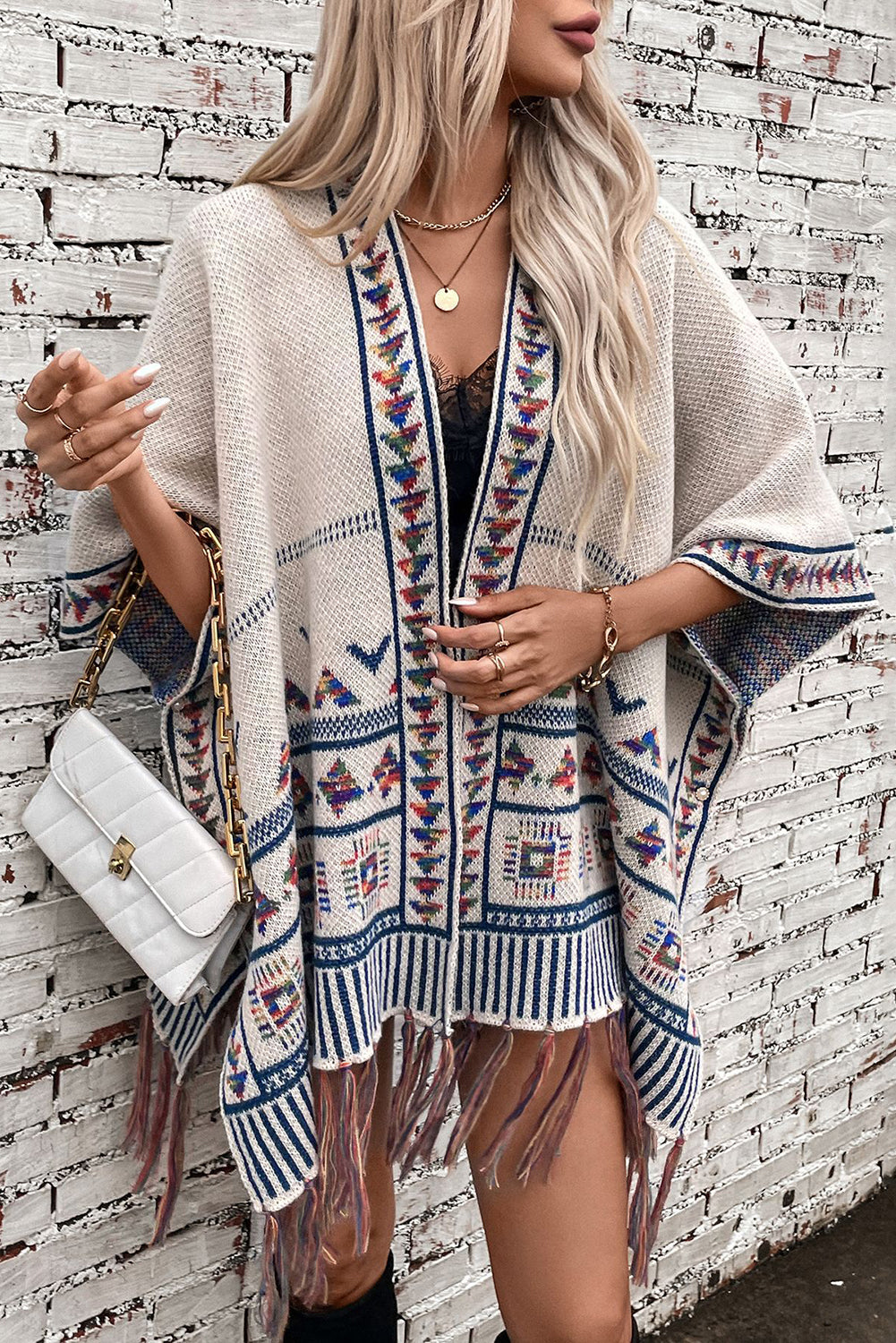 Western Tassel Hem Poncho Cardigan