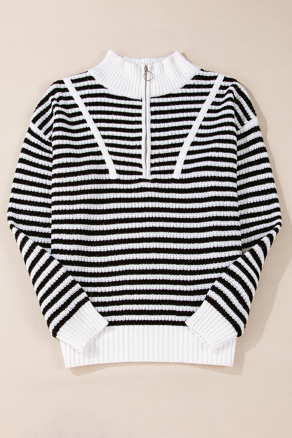 Stripe Zip Up Collar Sweater