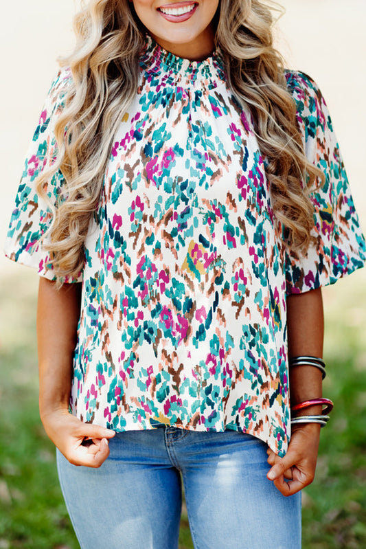 Abstract Puff Sleeve Blouse