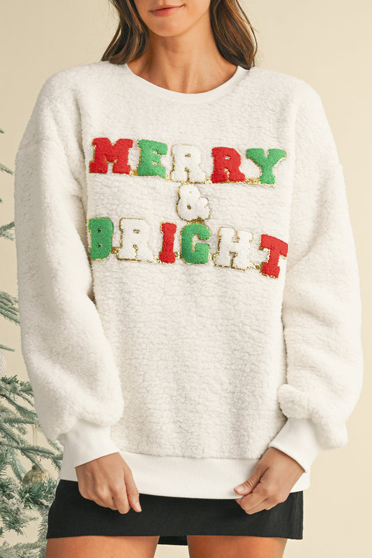 Merry & Bright Print Fuzzy Sweatshirt