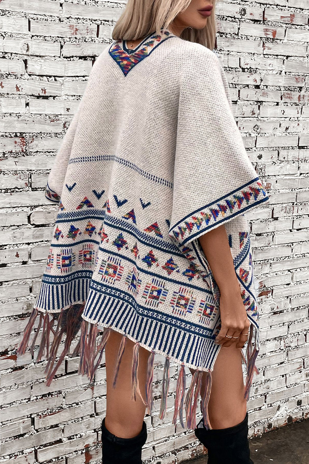 Western Tassel Hem Poncho Cardigan