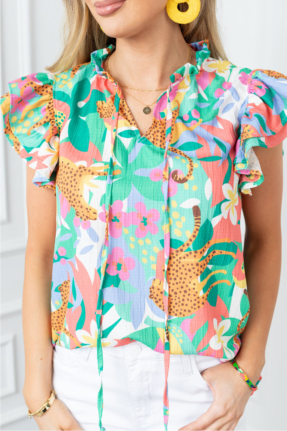 Summer Cheetah Floral Blouse