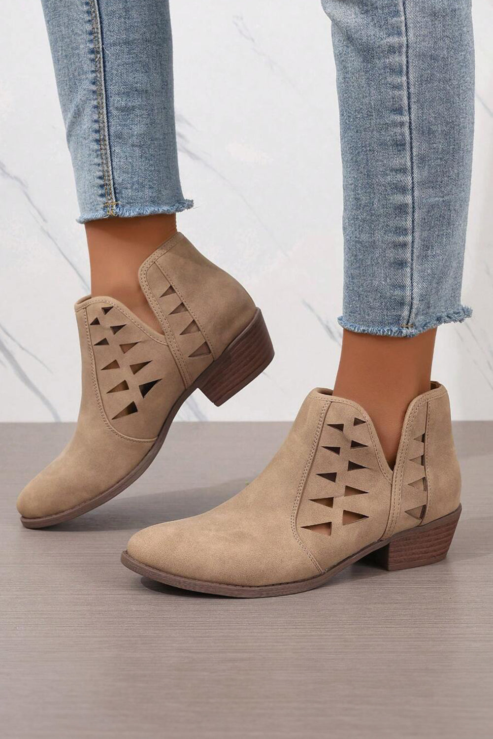 Cut Out Suede Ankle Boots