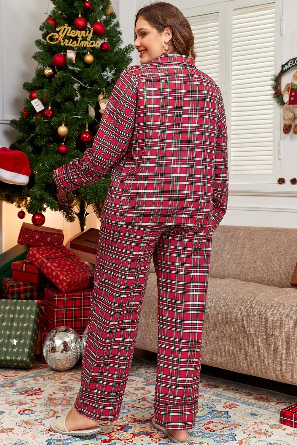 Plus Size Red Plaid Pajama Set