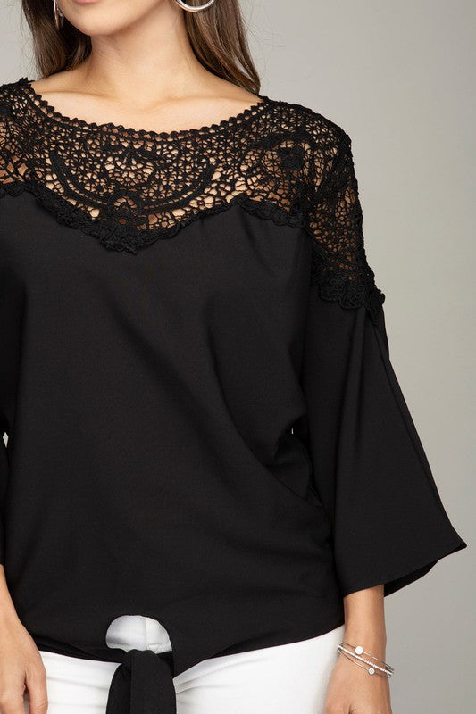 Lace trim blouse with tie