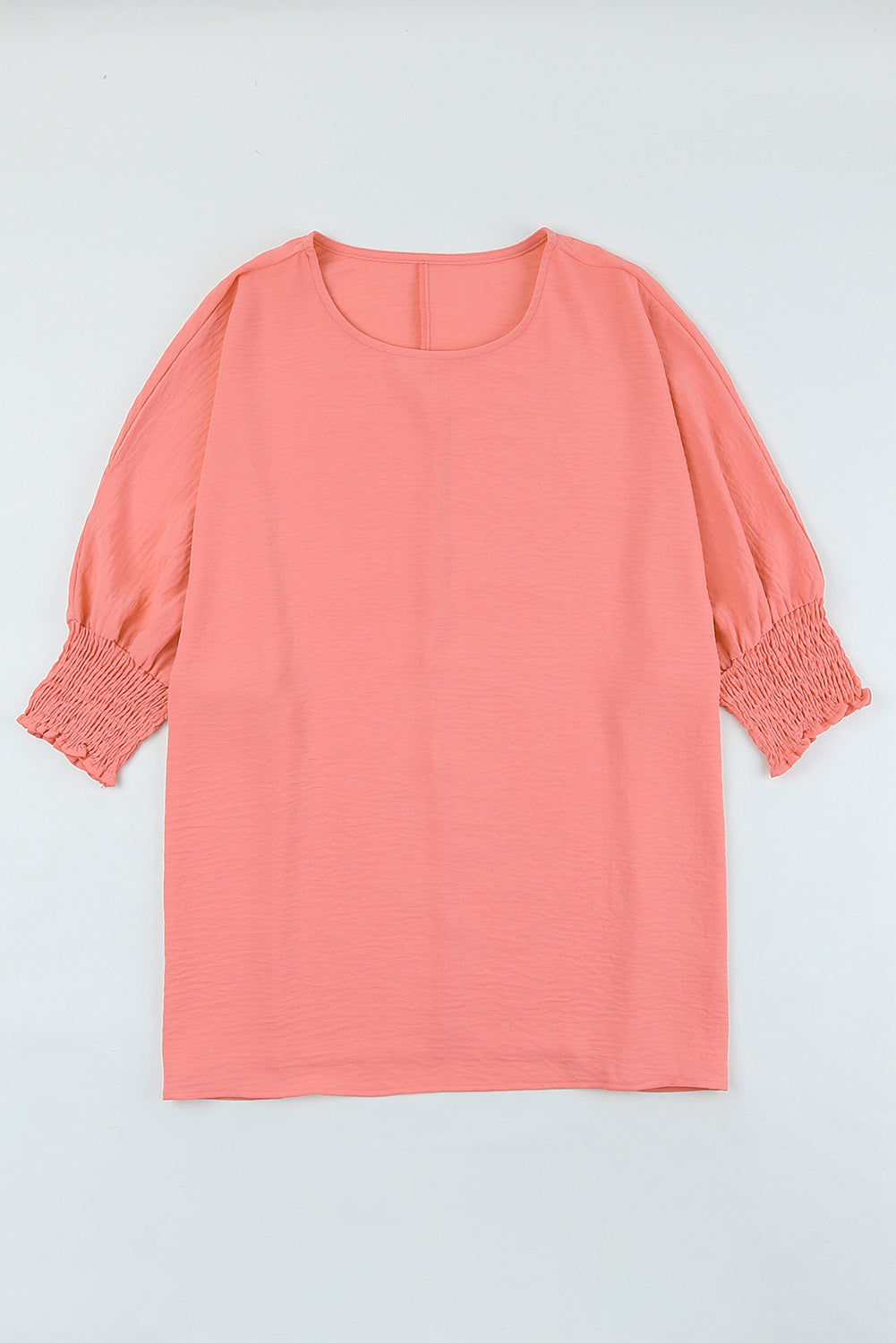 Solid Casual Smocked Cuffs Batwing Sleeve Blouse