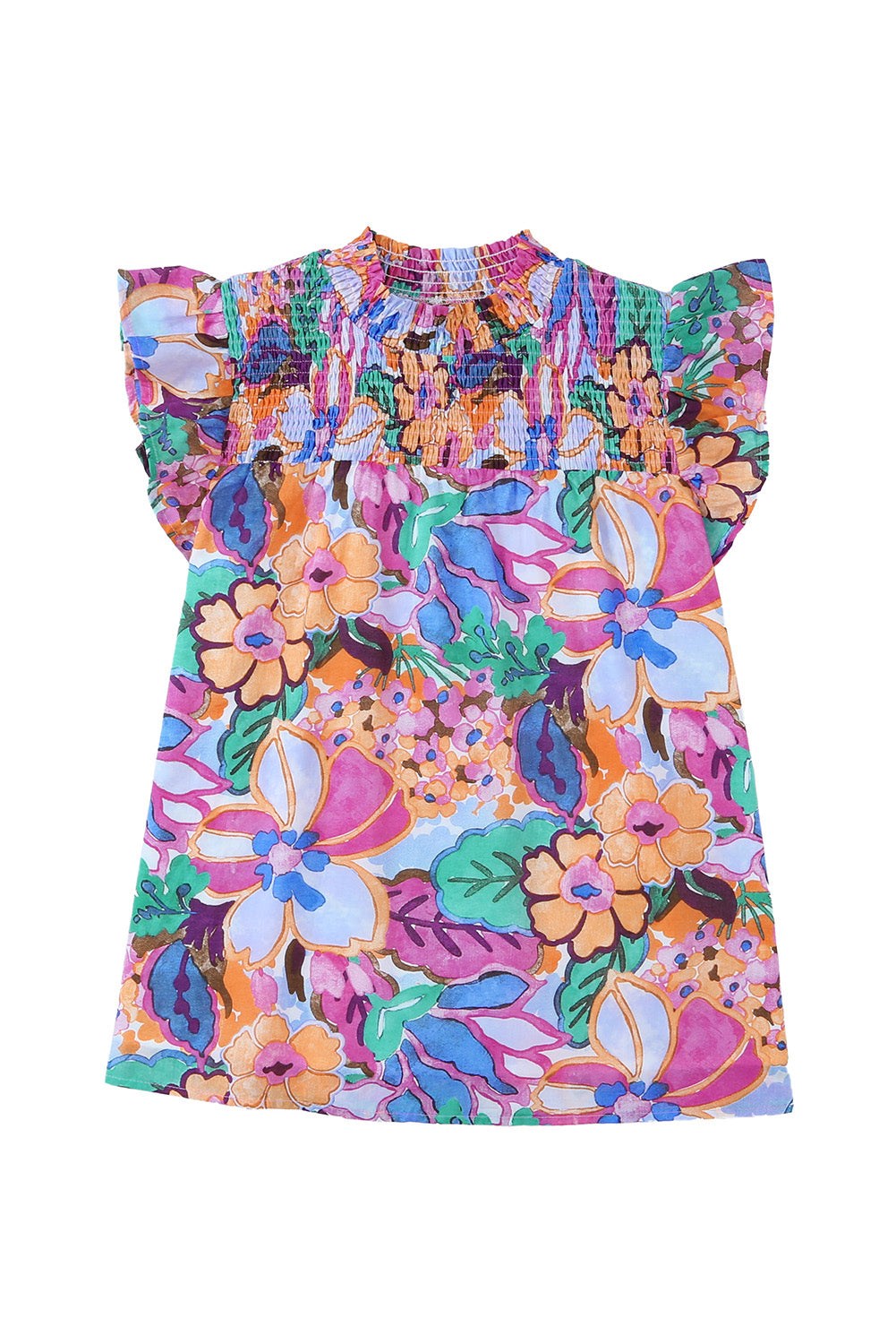 Floral Ruffle Sleeveless Smocked Blouse