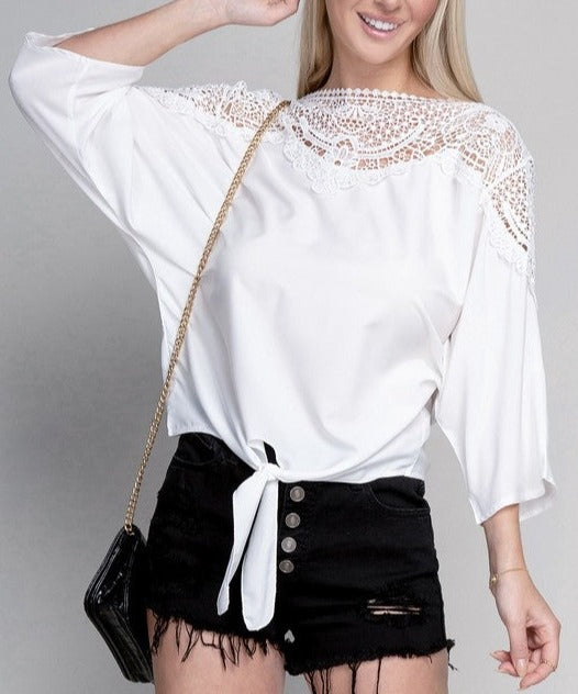 Lace trim blouse with tie