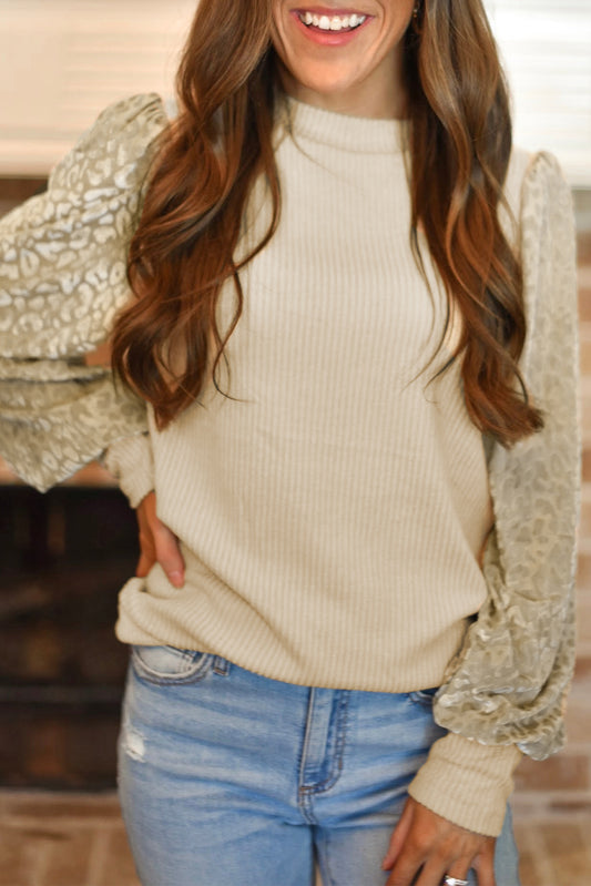 Leopard Print Long Sleeve Knit Blouse