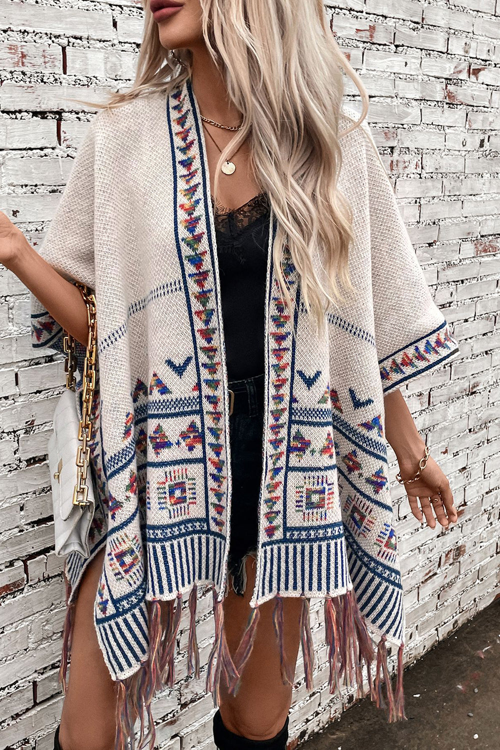 Western Tassel Hem Poncho Cardigan