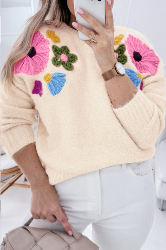 Plus Size Flower Pattern Sweater