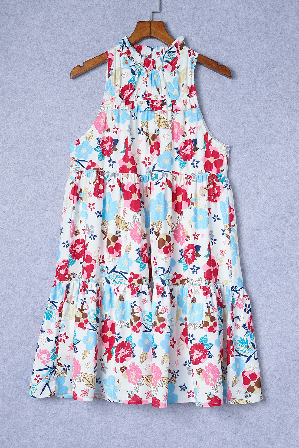 Mock Neck Sleeveless Tiered Floral Dress