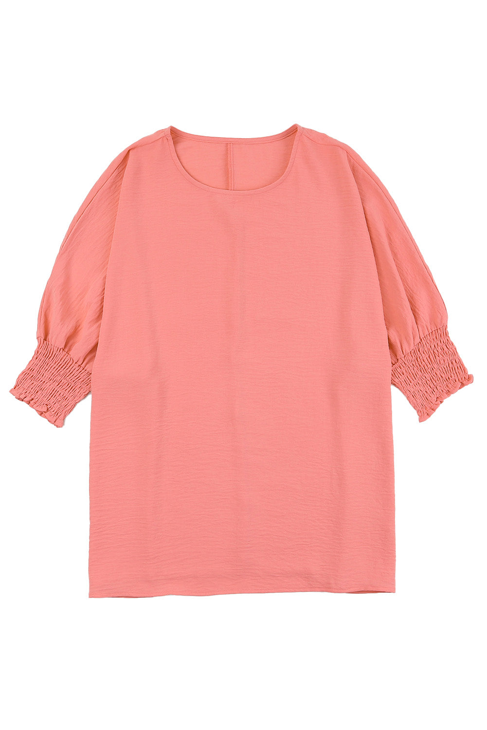 Solid Casual Smocked Cuffs Batwing Sleeve Blouse