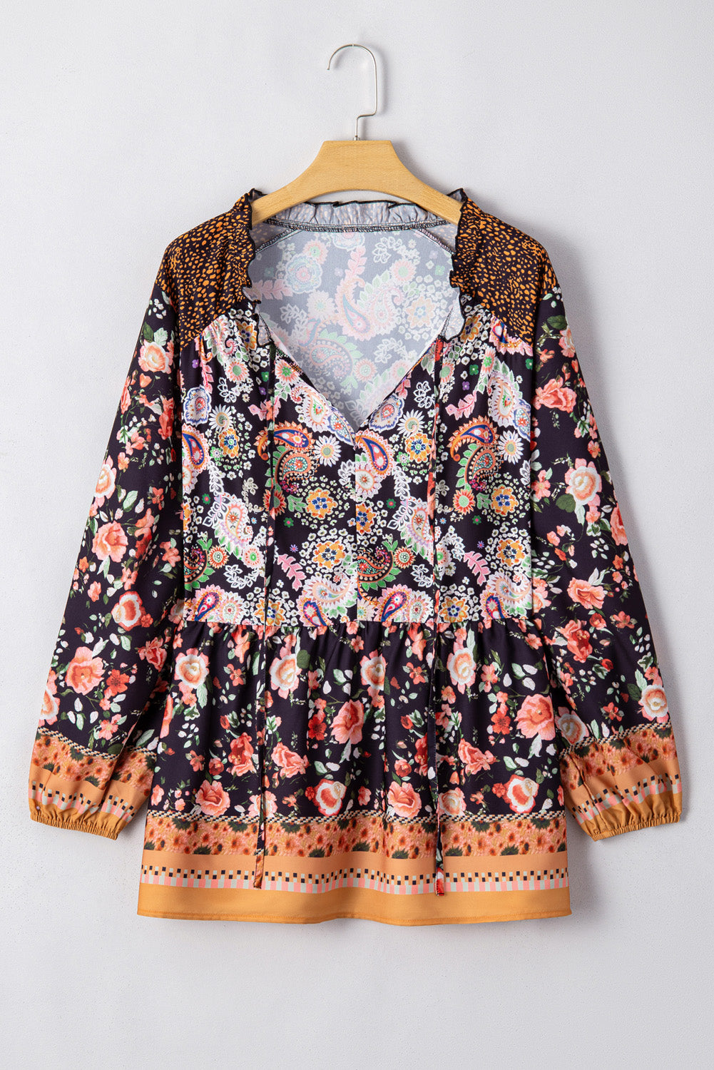 Plus Size Paisley Bubble Sleeve Blouse