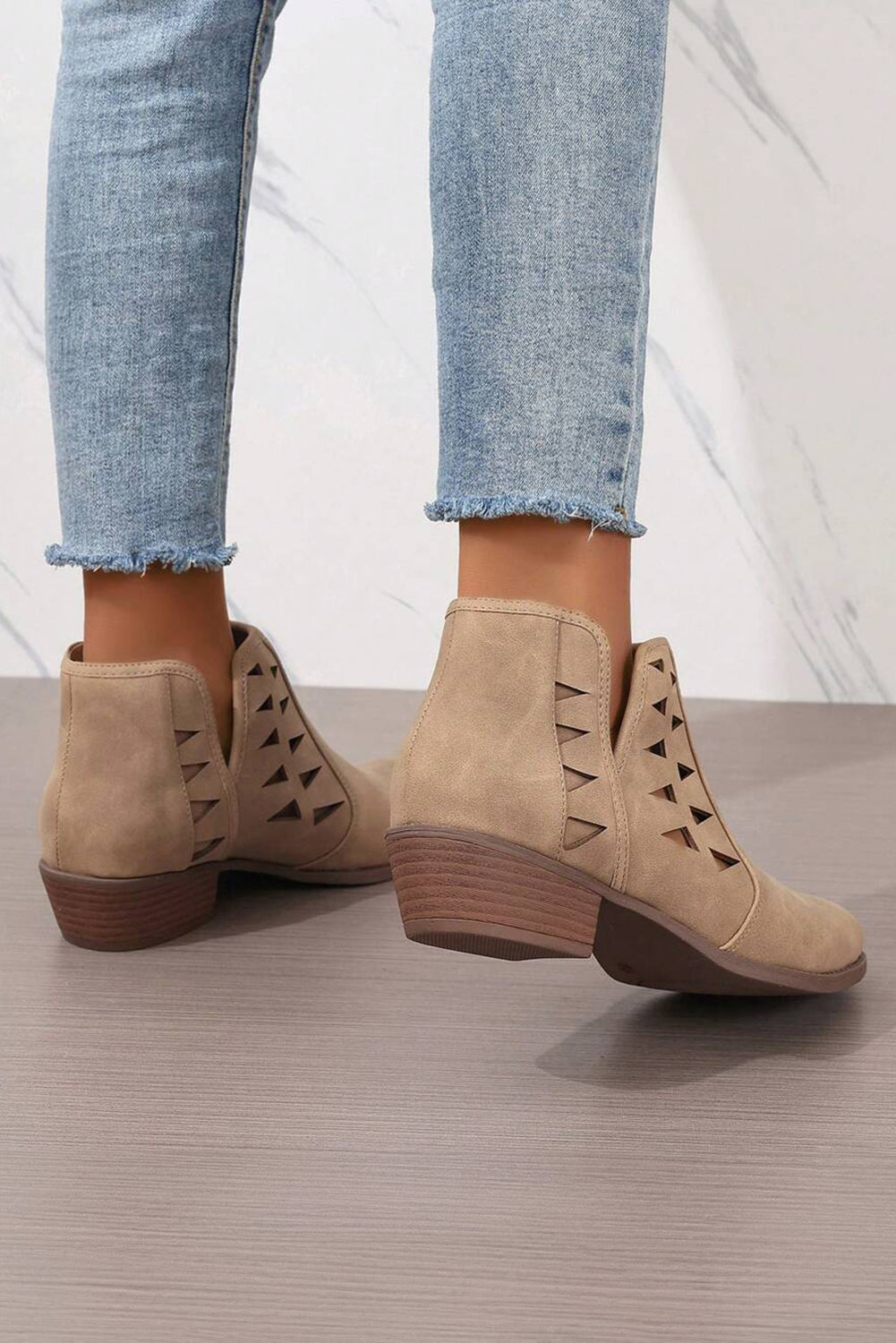 Cut Out Suede Ankle Boots