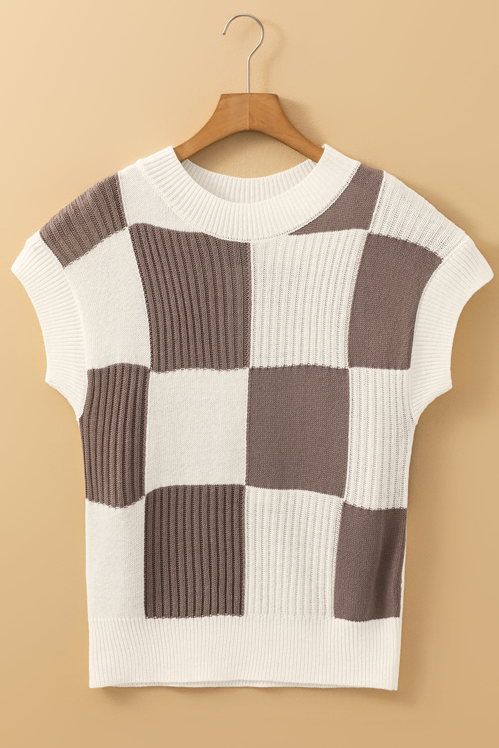 Checkered Short Sleeve Sweater