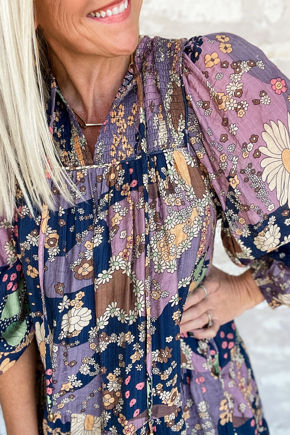 Purple Boho Floral Mini Dress