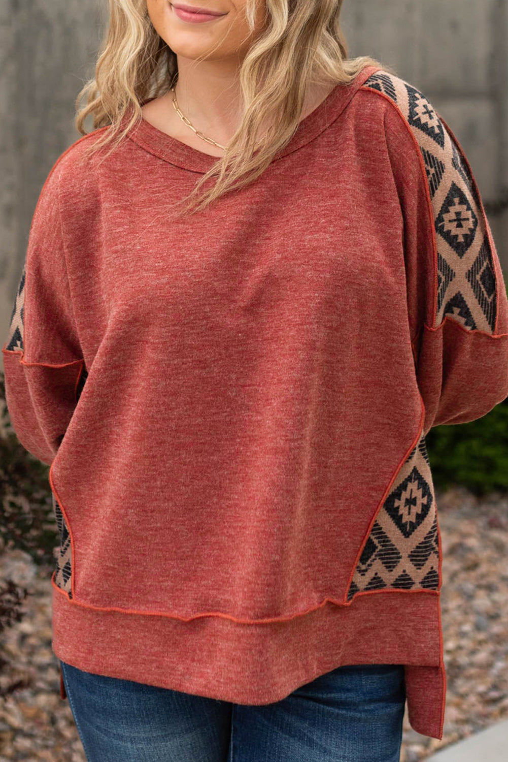 Plus Size Burl Patchwork Sweatshirt