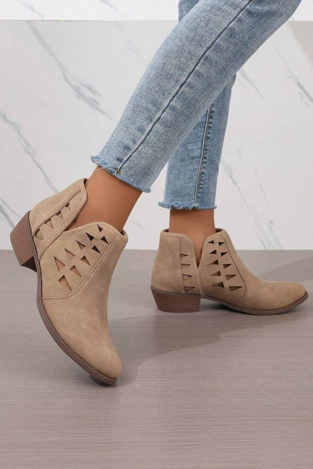 Cut Out Suede Ankle Boots