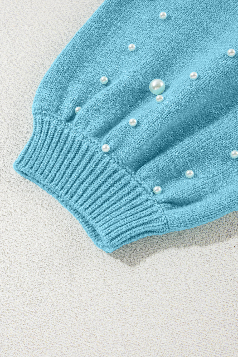 Color Block Pearl Detail Half Sleeve Knit Top