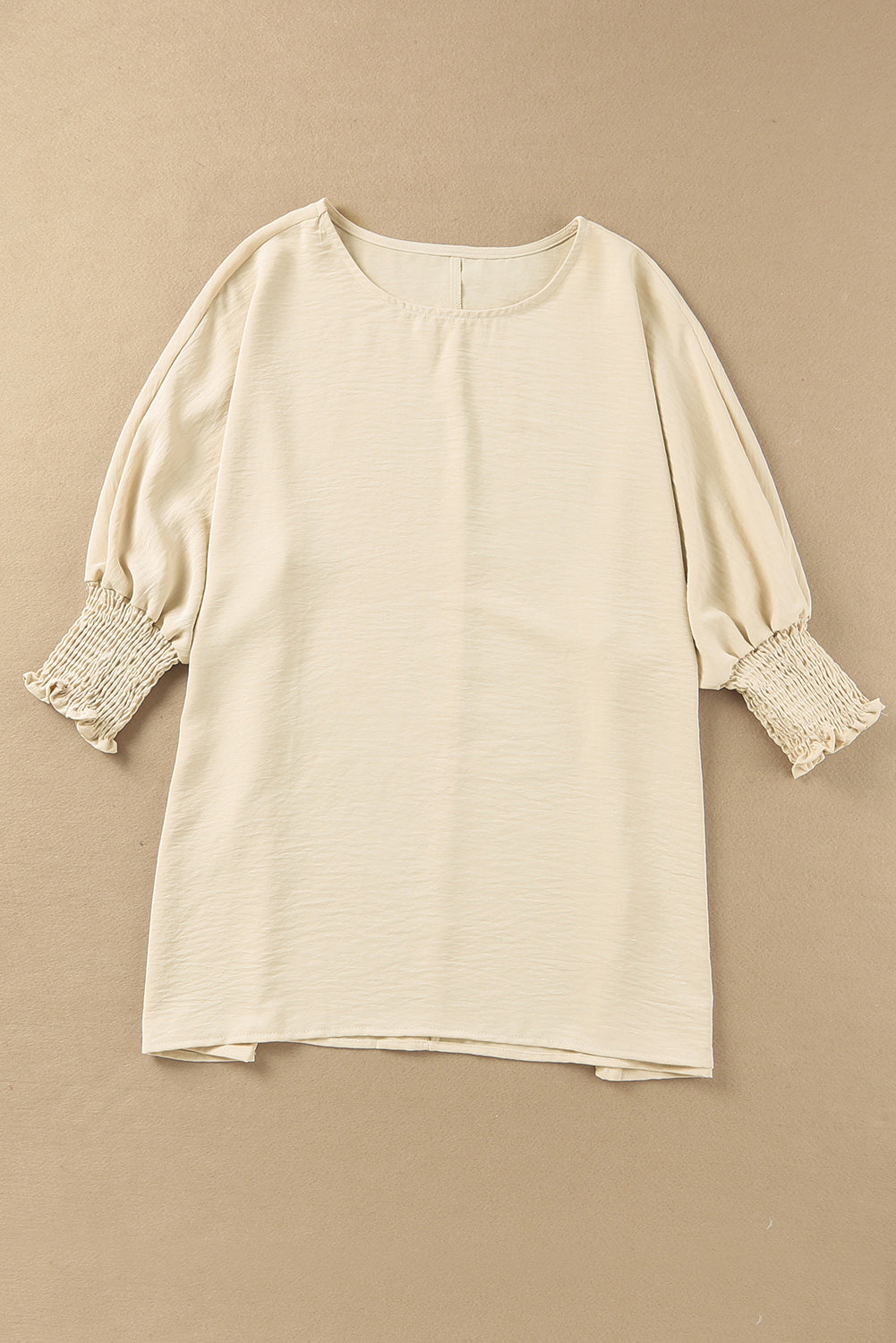 Solid Casual Smocked Cuffs Batwing Sleeve Blouse