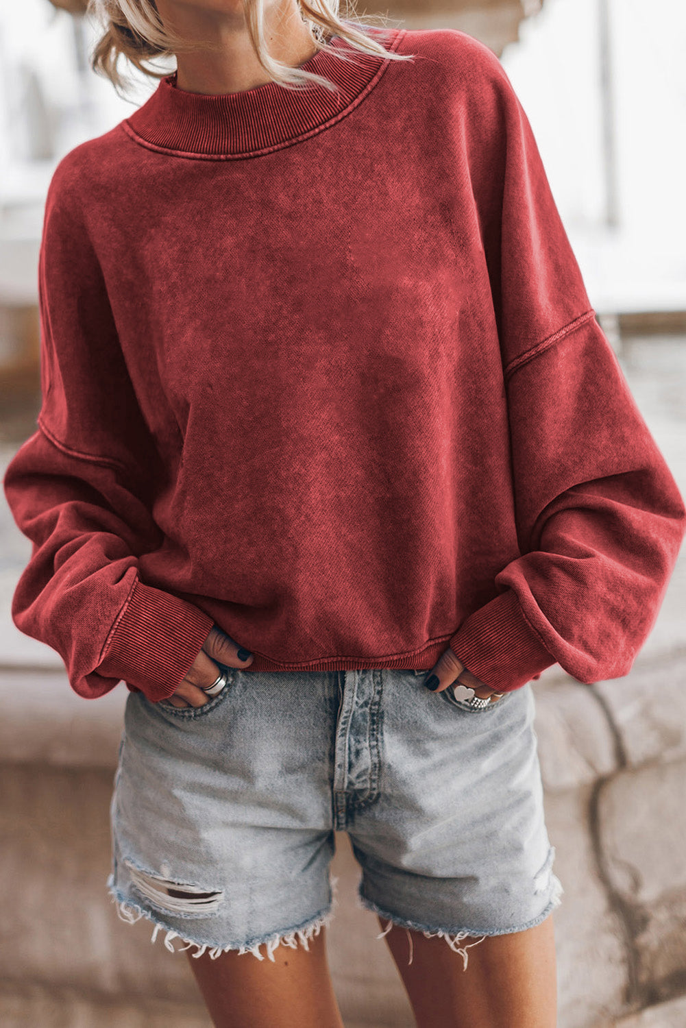 Basic Drop Shoulder Crew Neck Pullover Sweatshirt