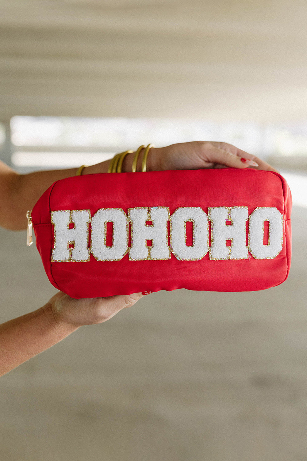 HOHOHO Chenille Glitter Zipper Large Makeup Bag