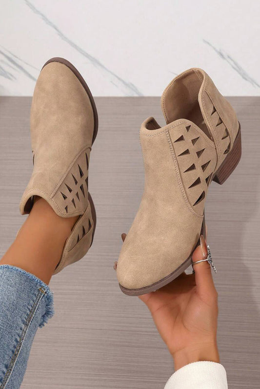 Cut Out Suede Ankle Boots