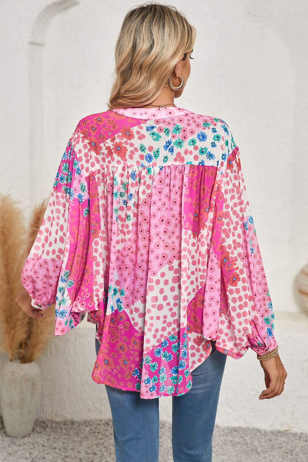 Floral Print Dolman Sleeve Blouse